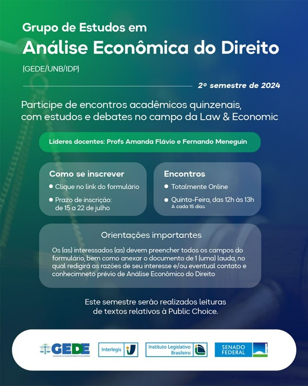 Grupo de Estudos em An&aacute;lise Econ&ocirc;mica do Direito est&aacute; com inscri&ccedil;&otilde;es abertas
