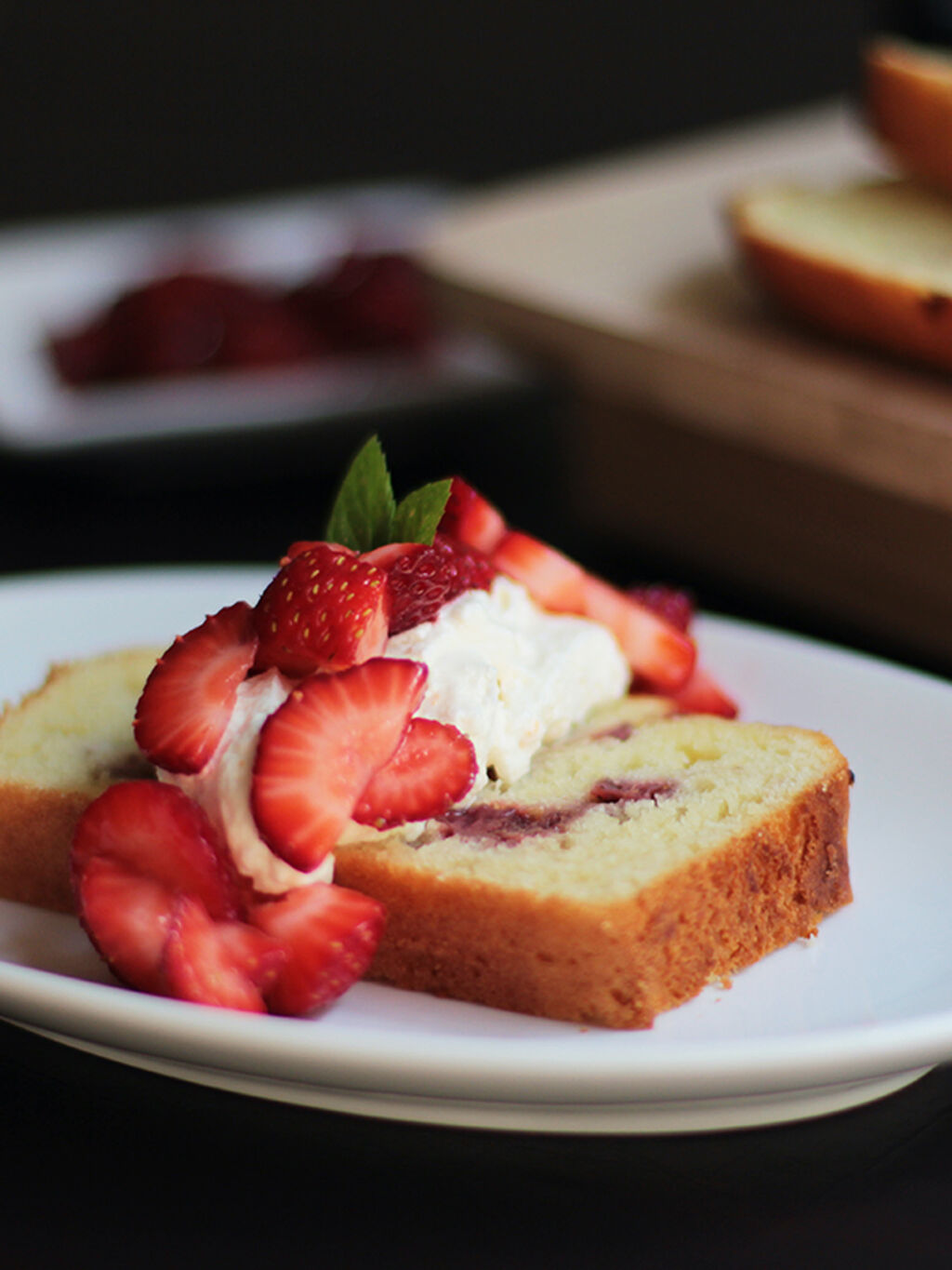 Strawberry Shortcake Loaf with Olive Oil and Roasted Strawberries