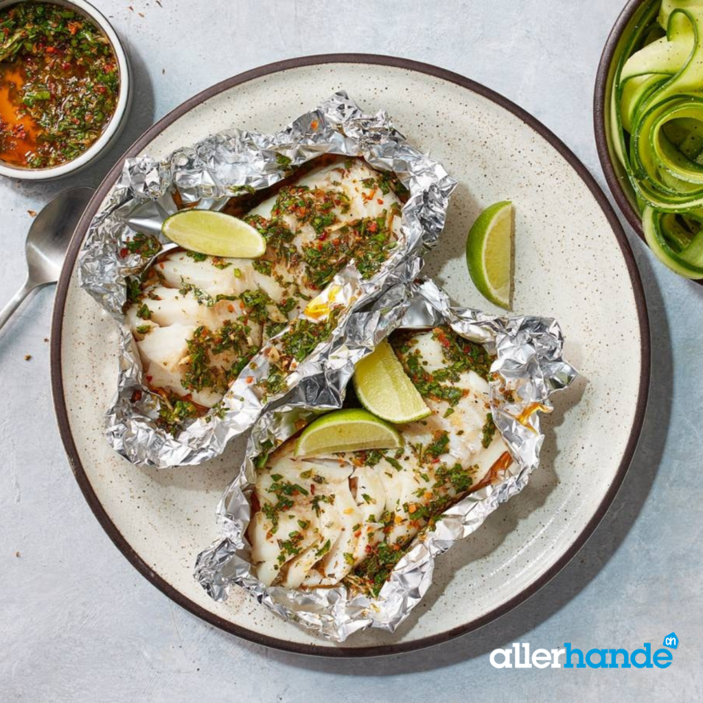 Kabeljauwfilet met chimichurrimarinade van de BBQ