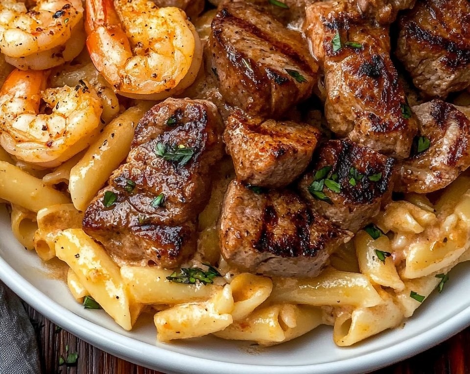 Cajun Steak & Shrimp Alfredo Pasta