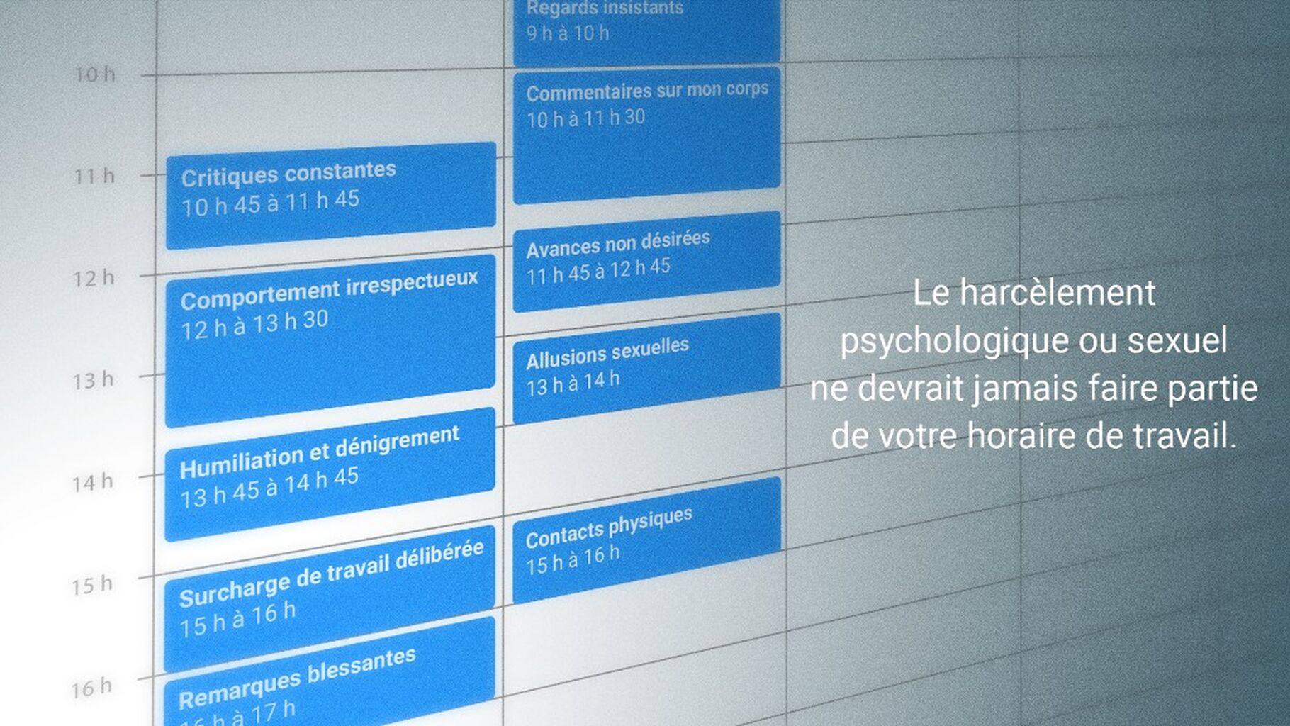 Harc&egrave;lement psychologique ou sexuel au travail