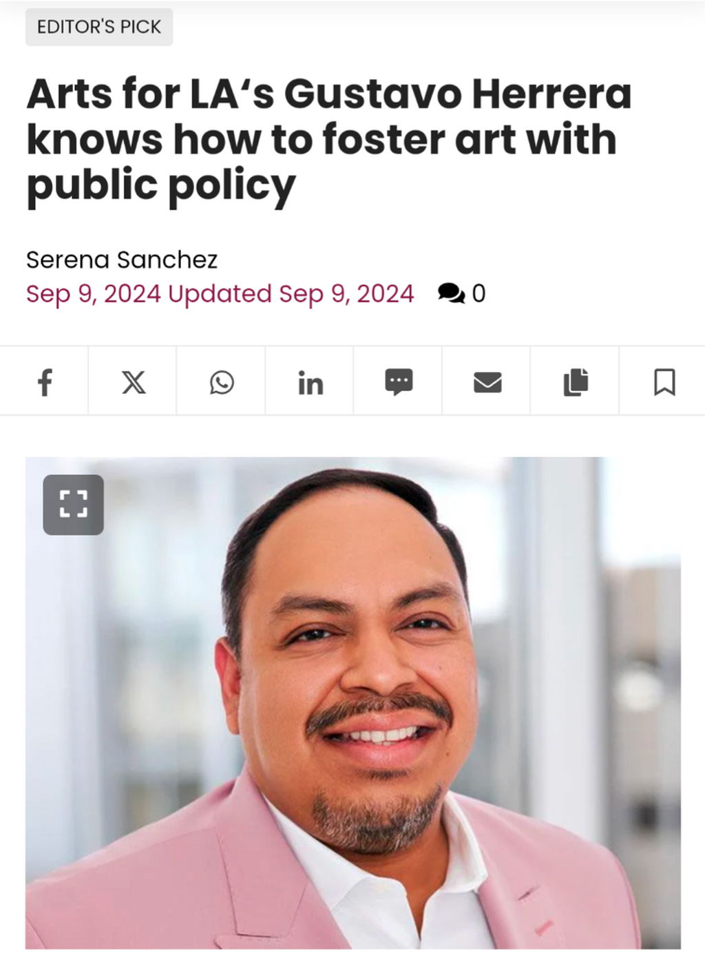 Feature: "Arts for LA&lsquo;s Gustavo Herrera knows how to foster art with public policy"