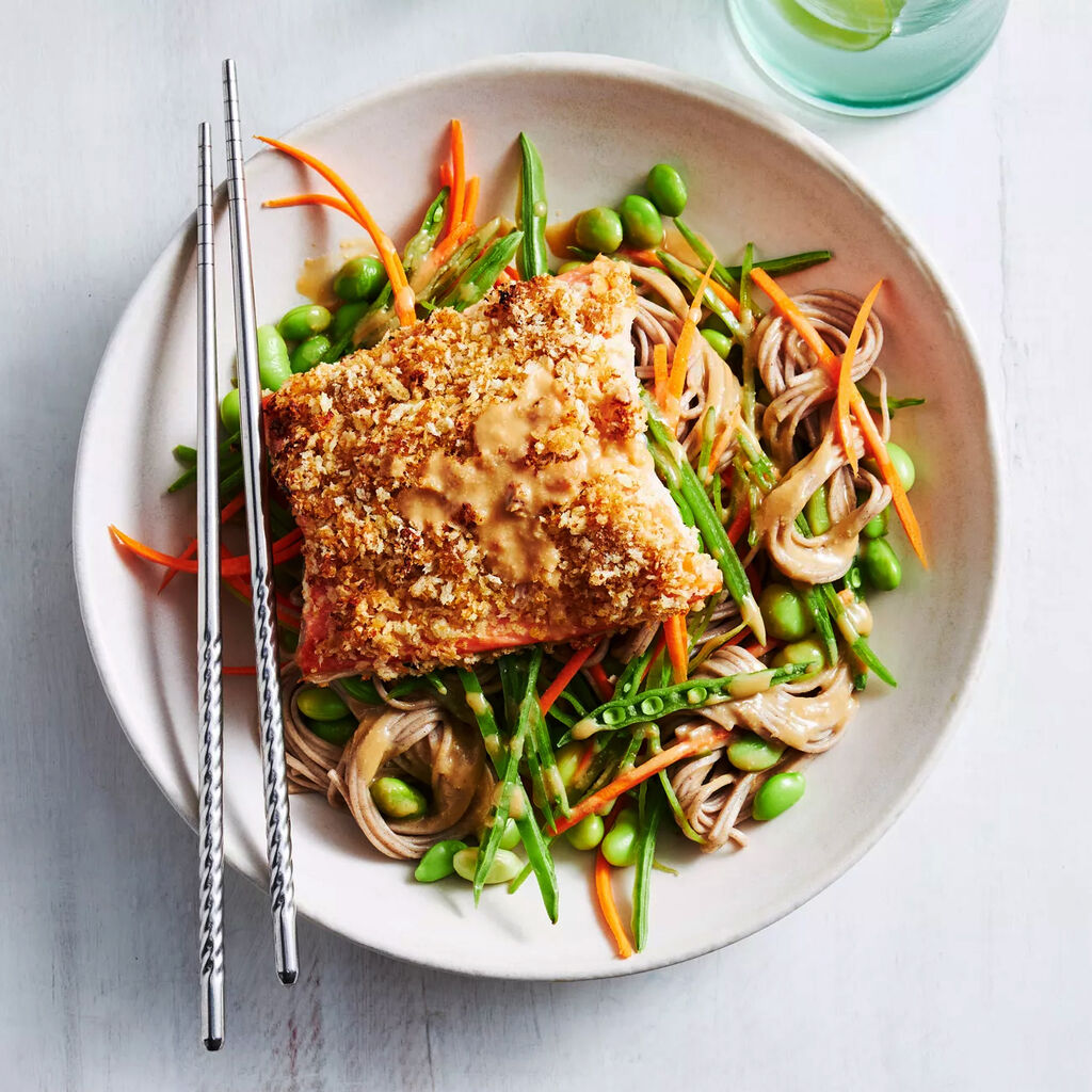 Miso & Panko-crumbed Salmon with Soba Noodles