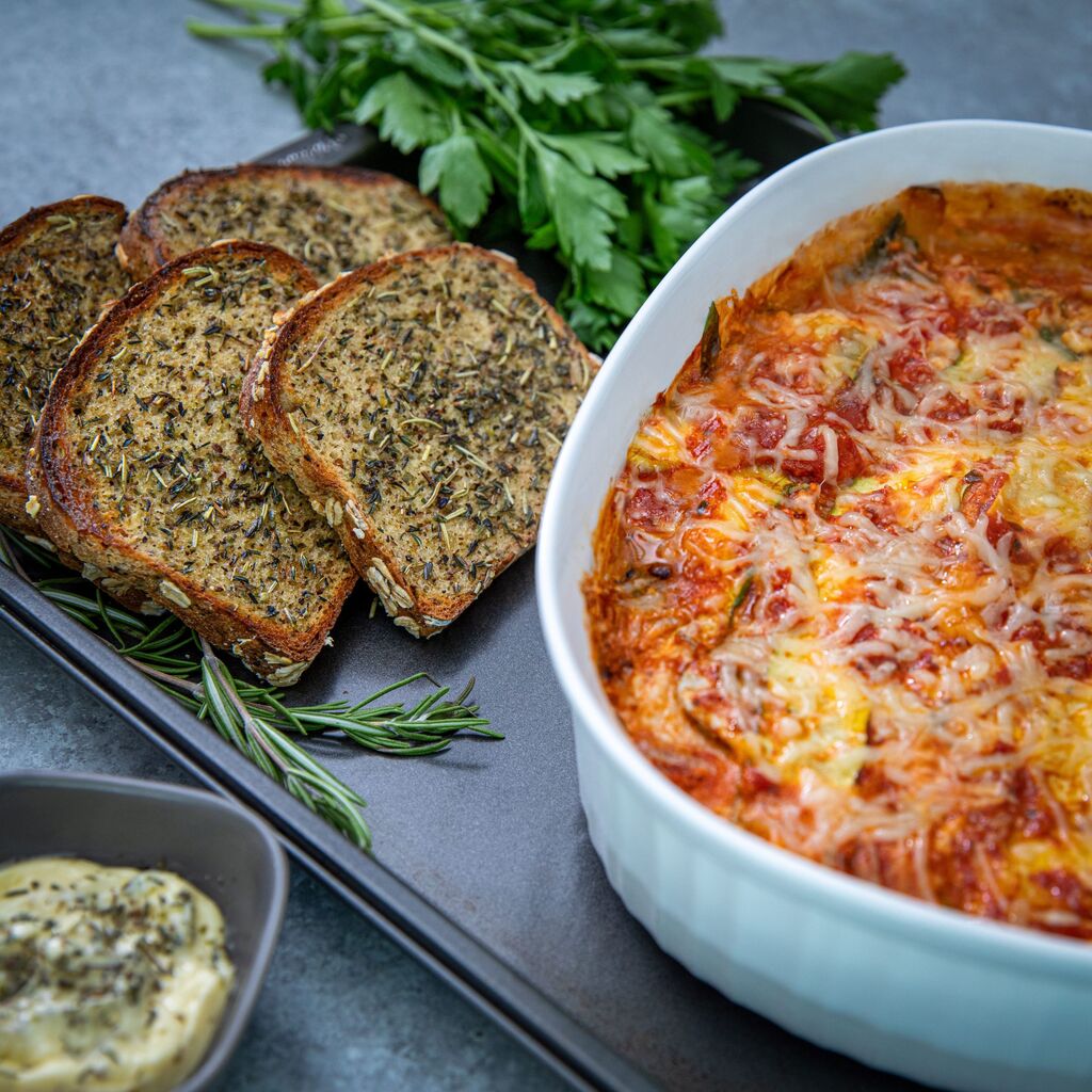 Low Carb Plant Based Lasagna with Homemade Garlic Toast