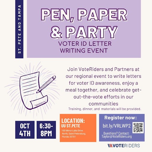 Pen, Paper, & Party: Voter ID Letter Writing Event - 10/4/2024 from 6:30-8:30pm