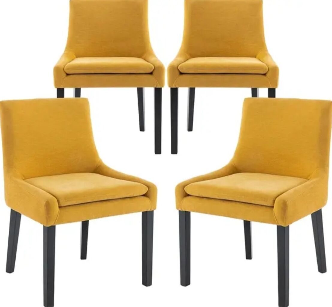 4 New Fabric Dining Chairs - Yellow