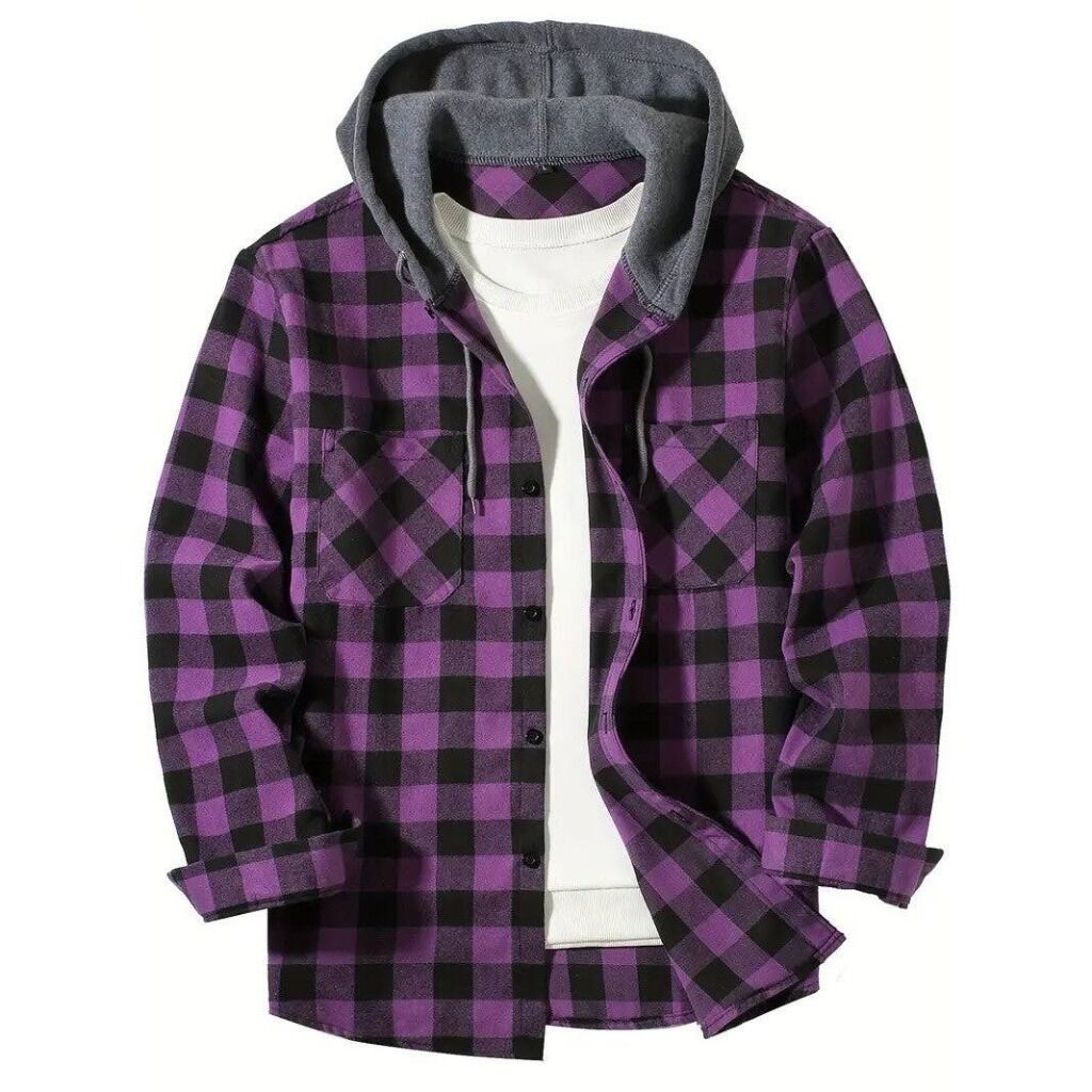 Men's Hooded Flannel - Purple Size: M-XXL