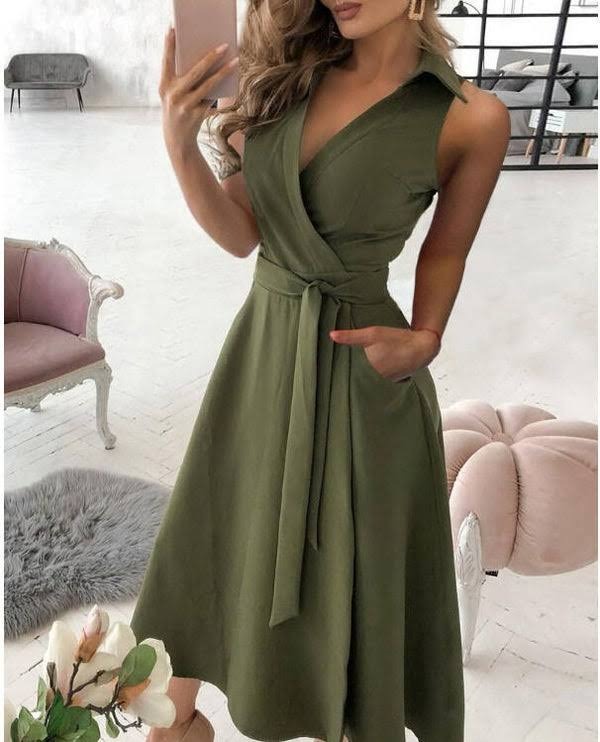 Tie Off Dress - Green