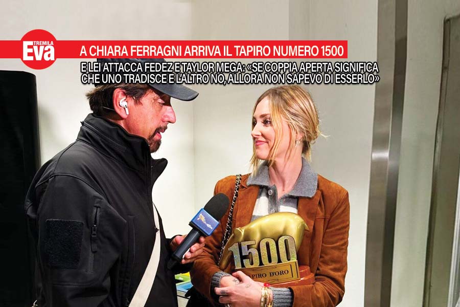 Chiara Ferragni riceve da Valerio Staffelli il Tapiro n.1500