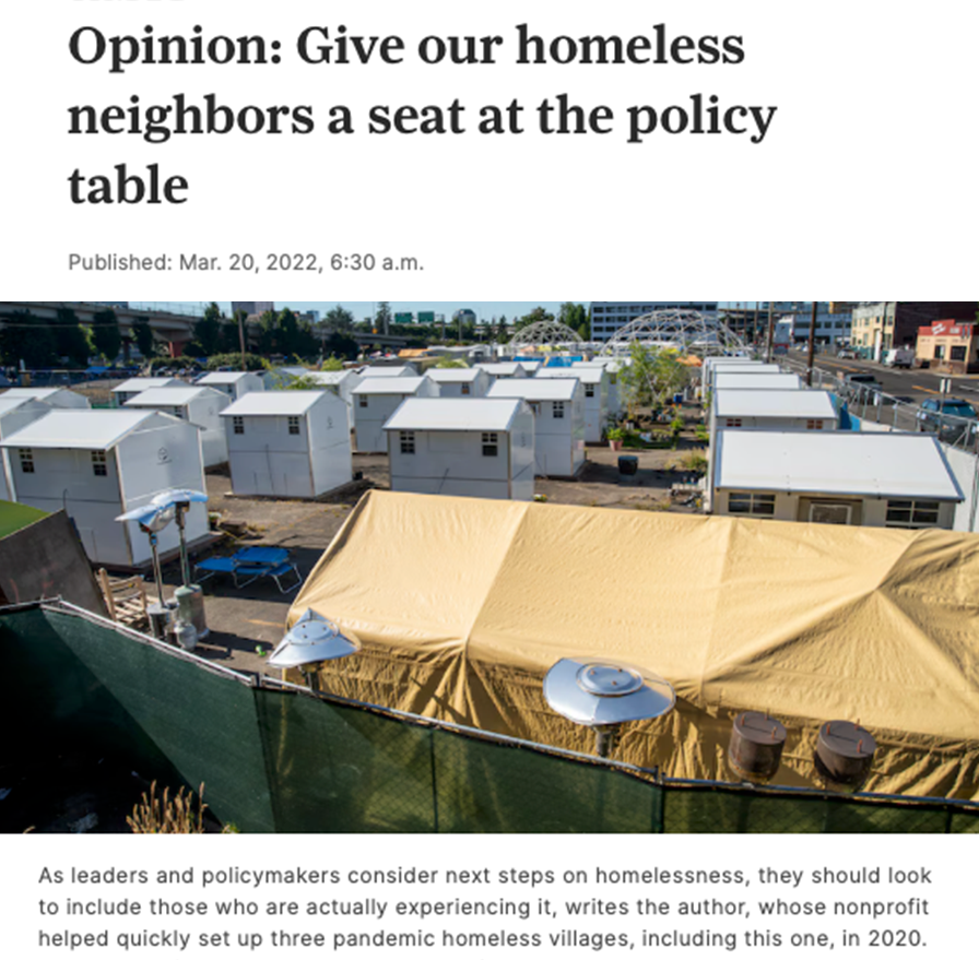 OP-ED: BY H4A ED SANDRA COMSTOCK - Opinion: Give our homeless neighbors a seat at the policy table