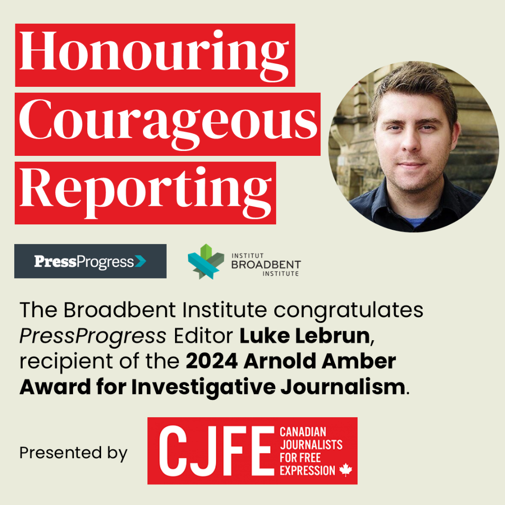 PressProgress Editor Luke LeBrun Receives 2024 CJFE Investigative Journalism Award