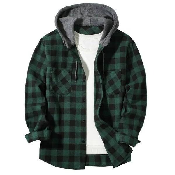 Men's Hooded Flannel - Green Size: M-XXL