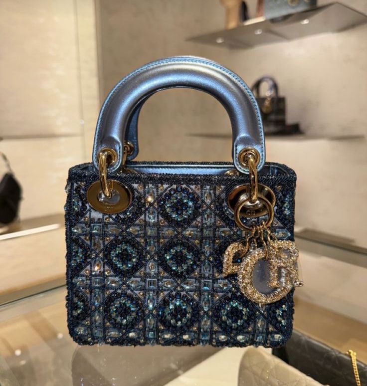 * premium* DIOR MINI LADY DIOR BAG METALIC LAMBSKIN AND ROSE DES VENTS SATIN EMBROIDERED WITH BEADS ;