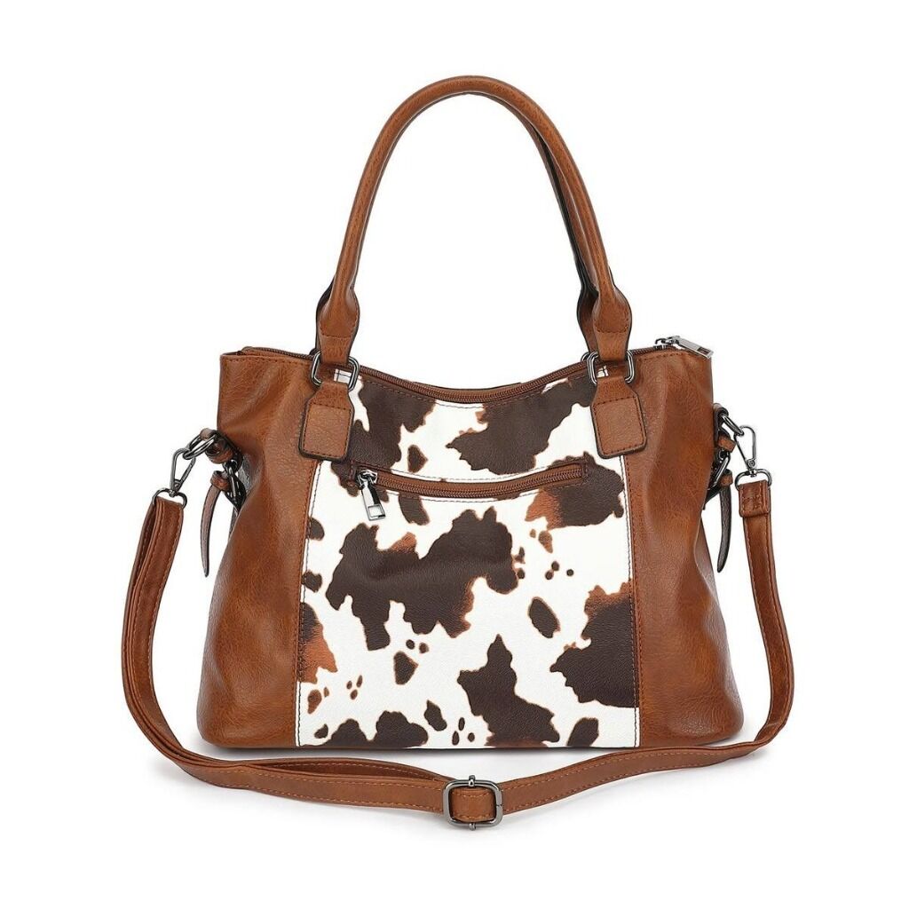 Cow Print Handbag - Brown