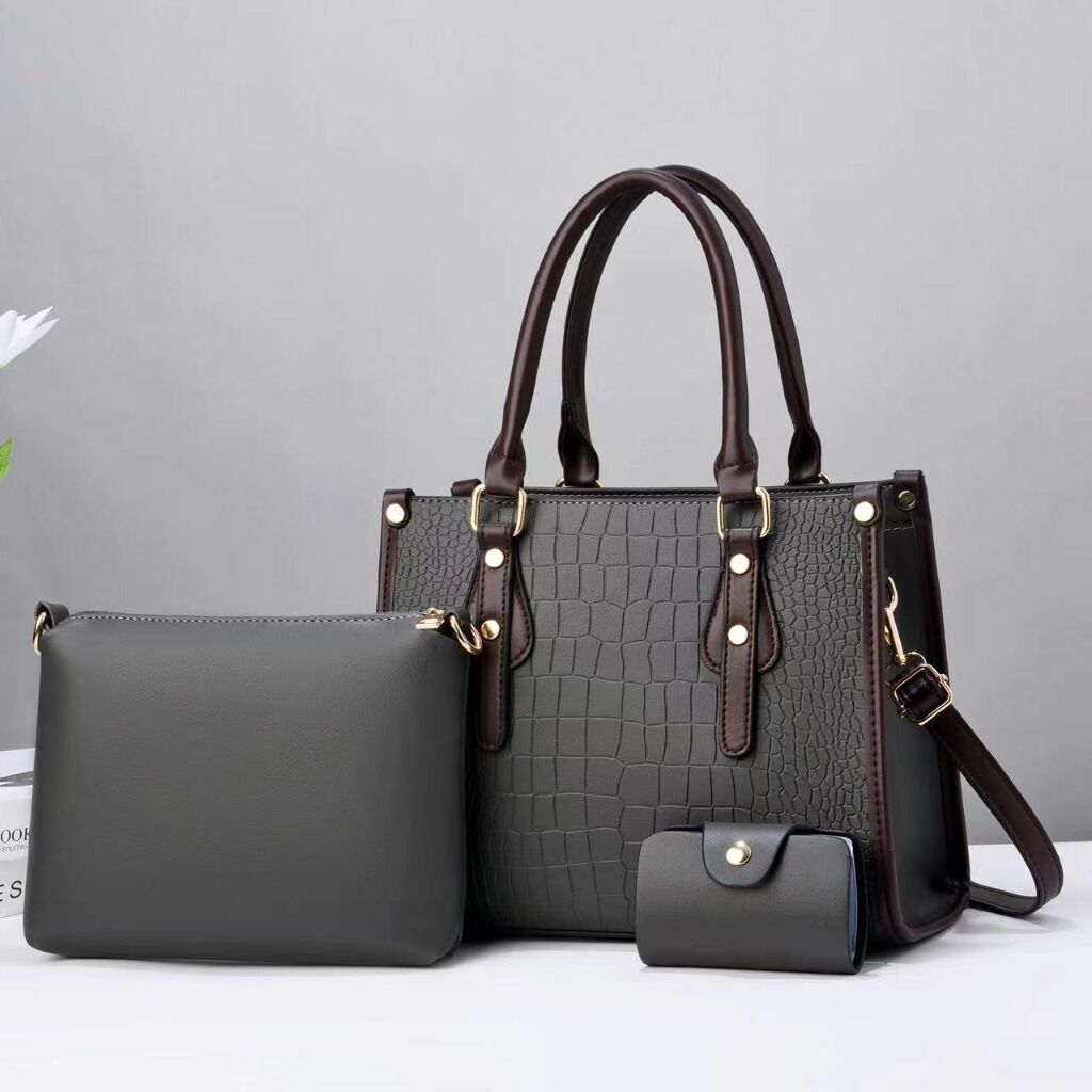 Gray Textured Purse Set