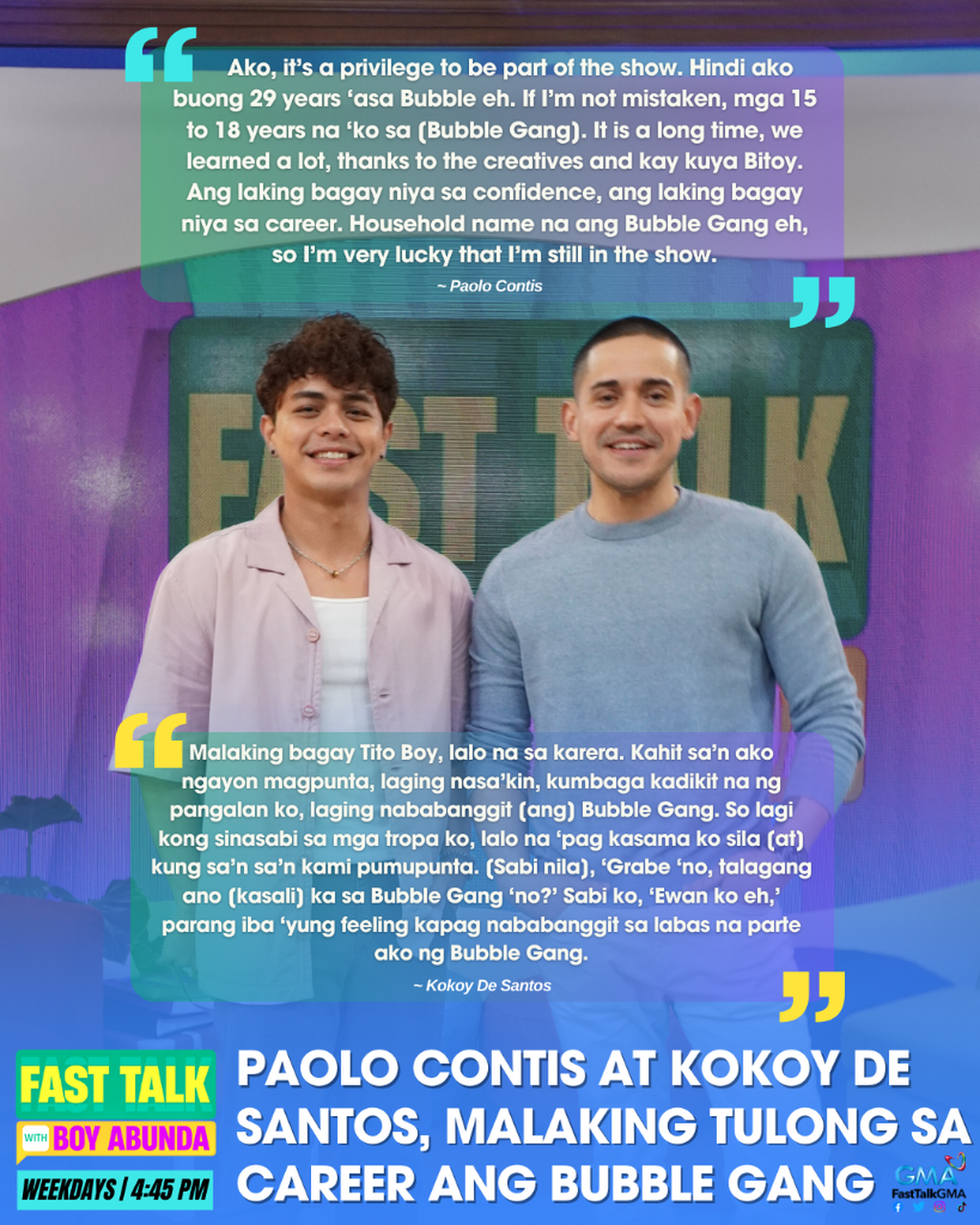 PAOLO CONTIS AT KOKOY DE SANTOS, MALAKING TULONG SA CAREER ANG BUBBLE GANG