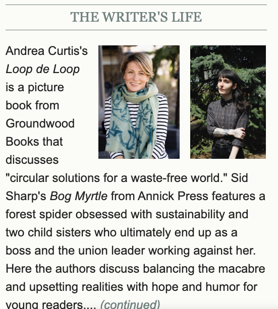 Shelf Awareness "Writer's Life" chat w Andrea & Sid Sharp
