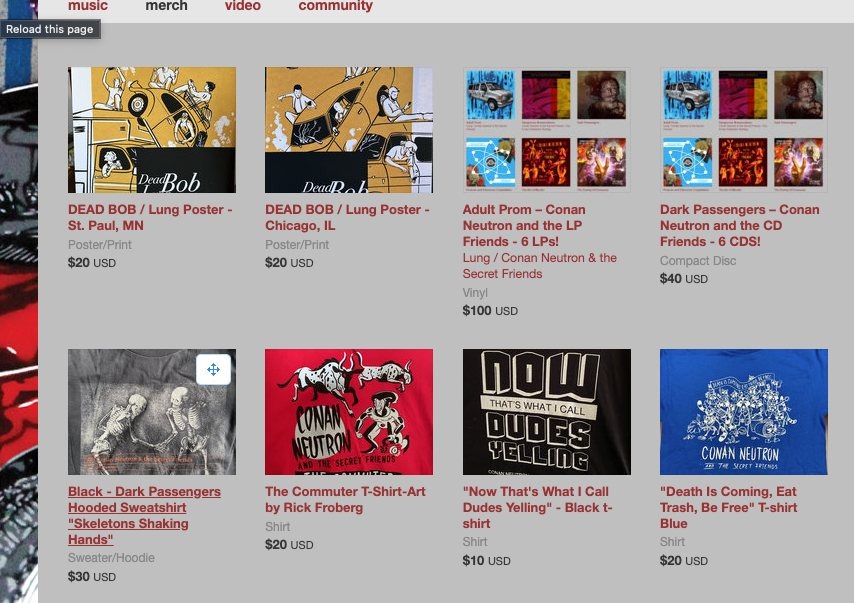 Merch from Conan Neutron & The Secret Friends