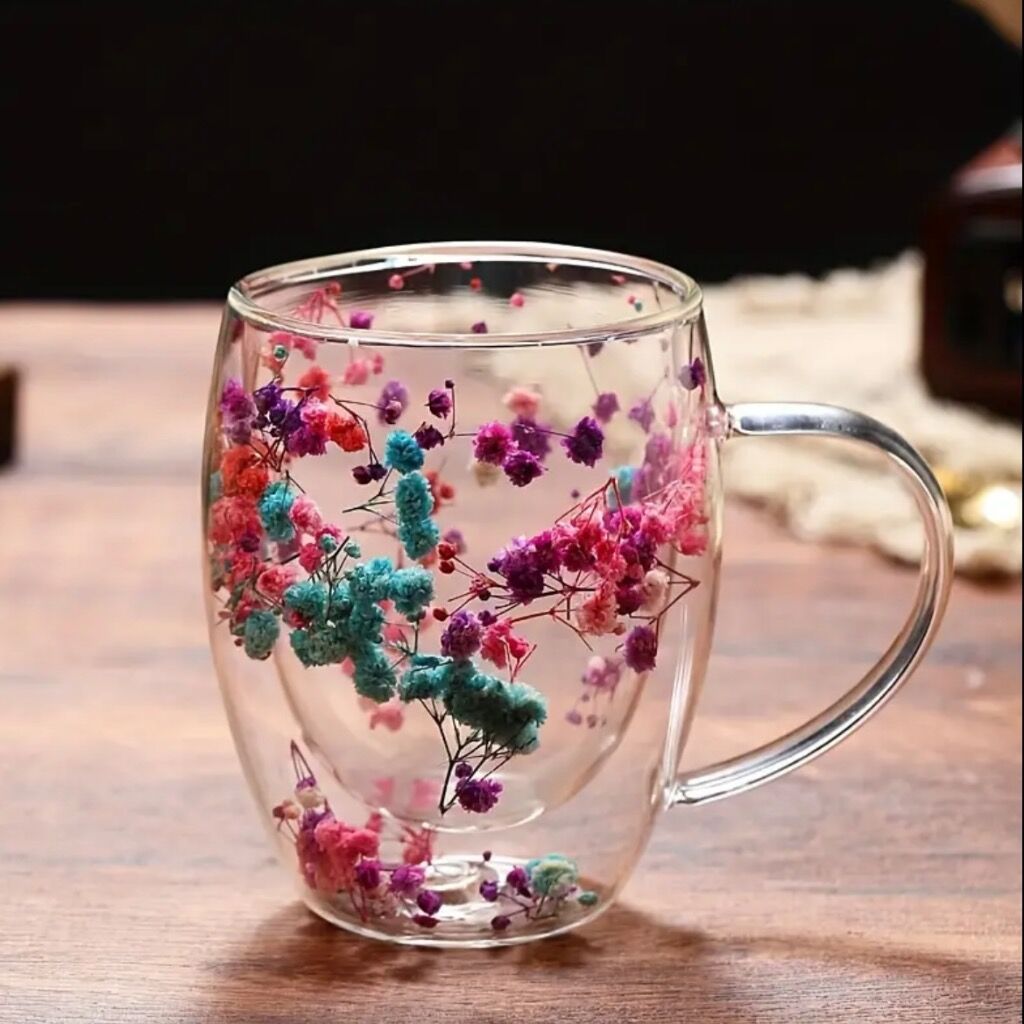 Pink and teal flower mug