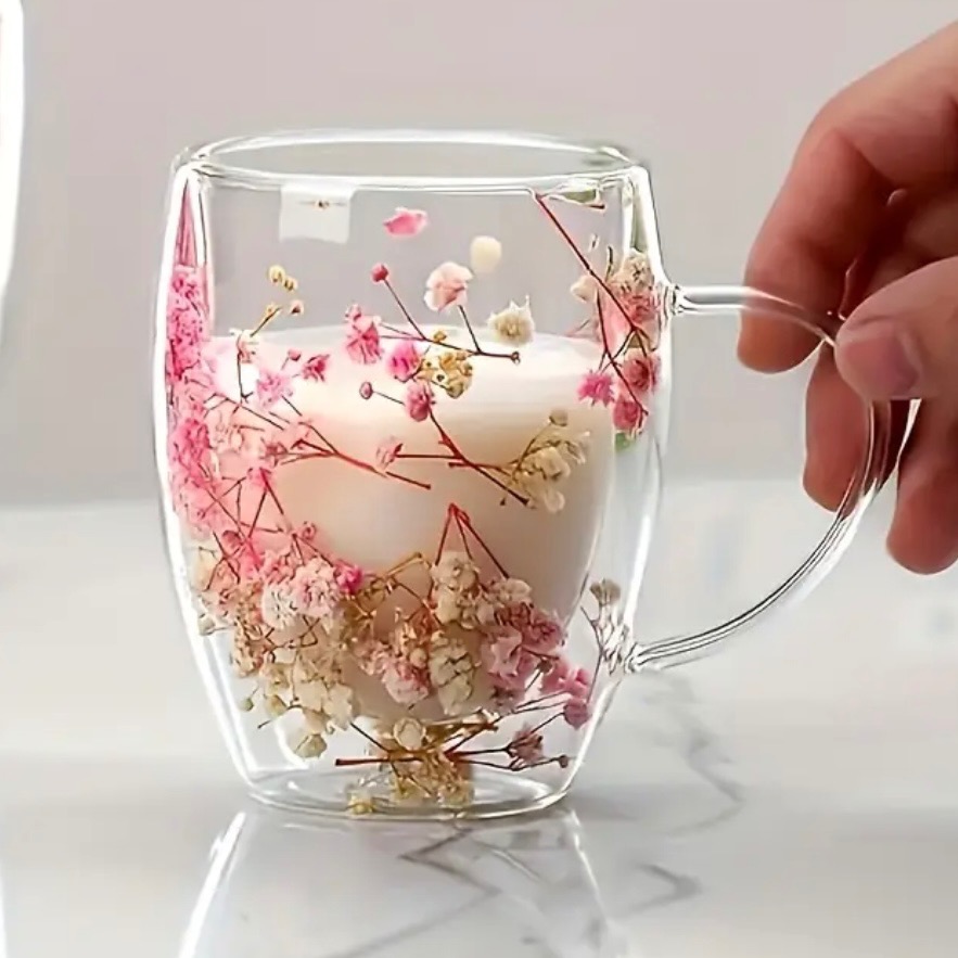 Pink and tan flower mug