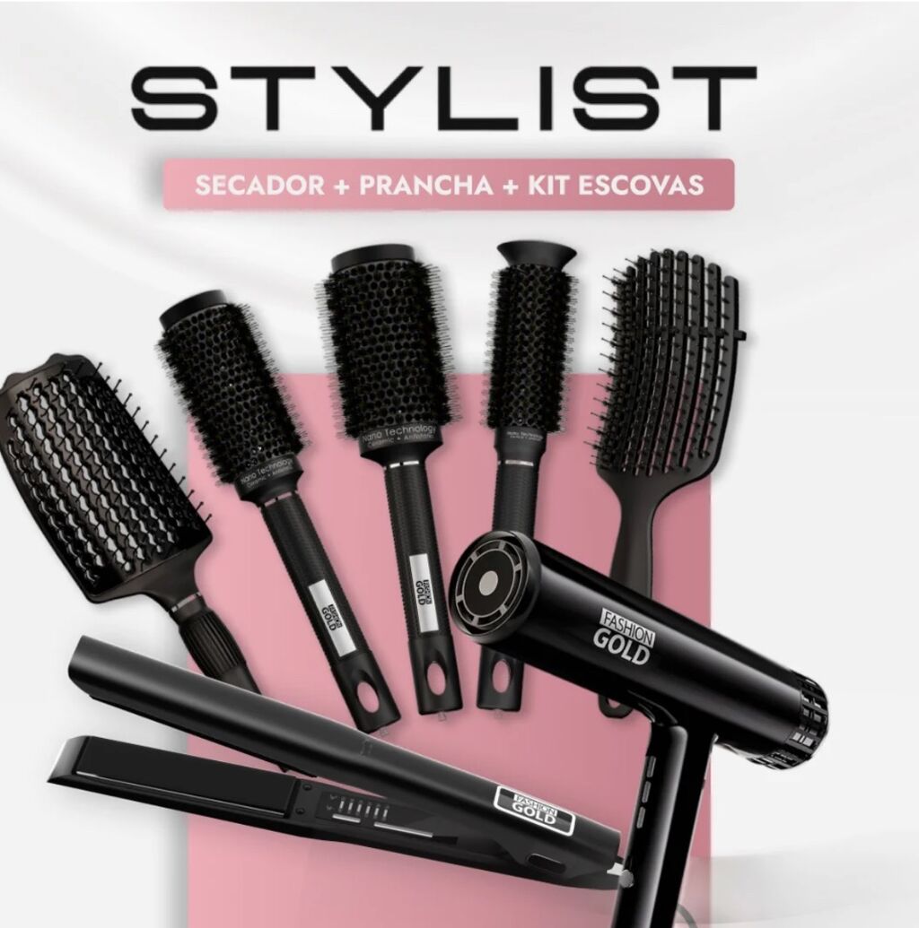 Secador 110 + Prancha + Kit de Escovas Profissionais 