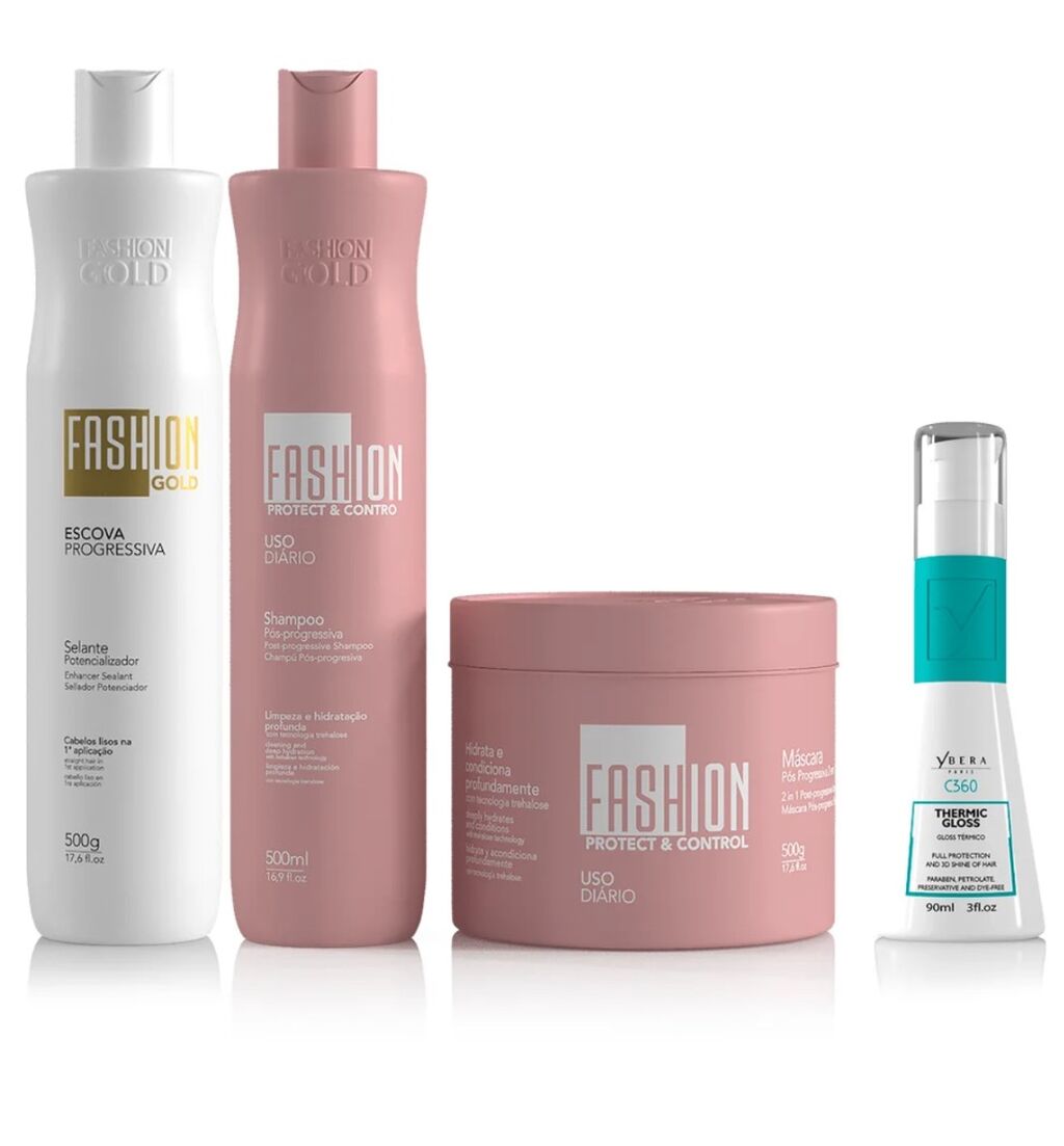 Escova Progressiva Fashion Gold 500 gr + kit manuten&ccedil;&atilde;o 500 gr + thermic gloss c360 90 ml
