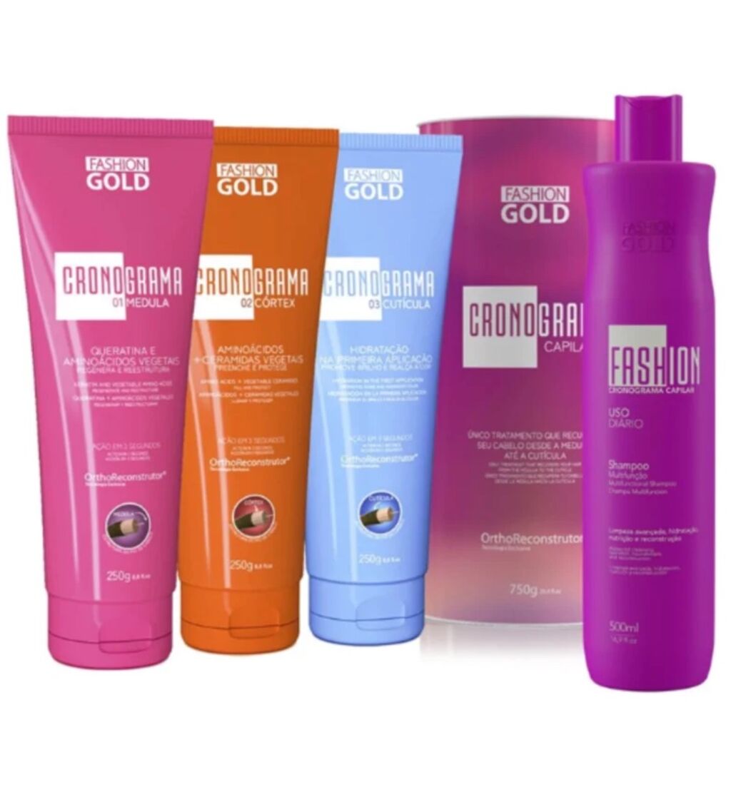 Kit cronograma capilar com shampoo - fashion gold 