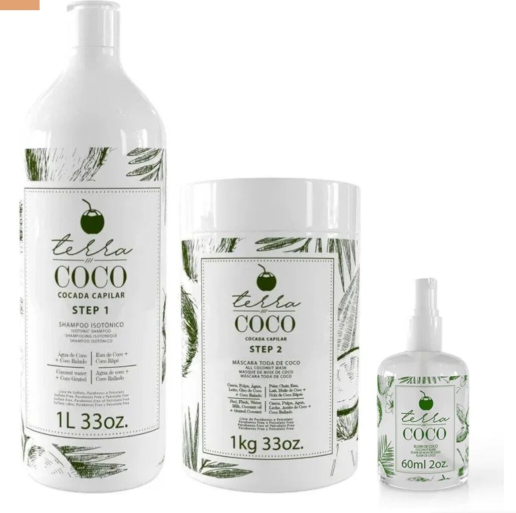 Combo shampoo isot&ocirc;nico 1L e m&aacute;scara toda de coco 1kg + elixir de coco 60ml - terra coco 