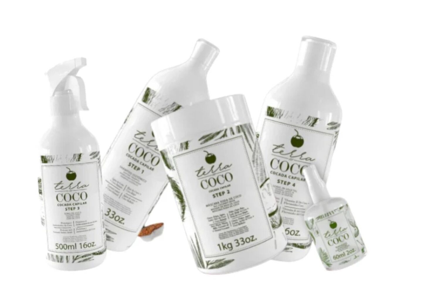 Combo shampoo 1L + m&aacute;scara de 1kg + elixir de coco 60ml + soro de coco 500ml + leave in vegetal 500ml - terra coco 