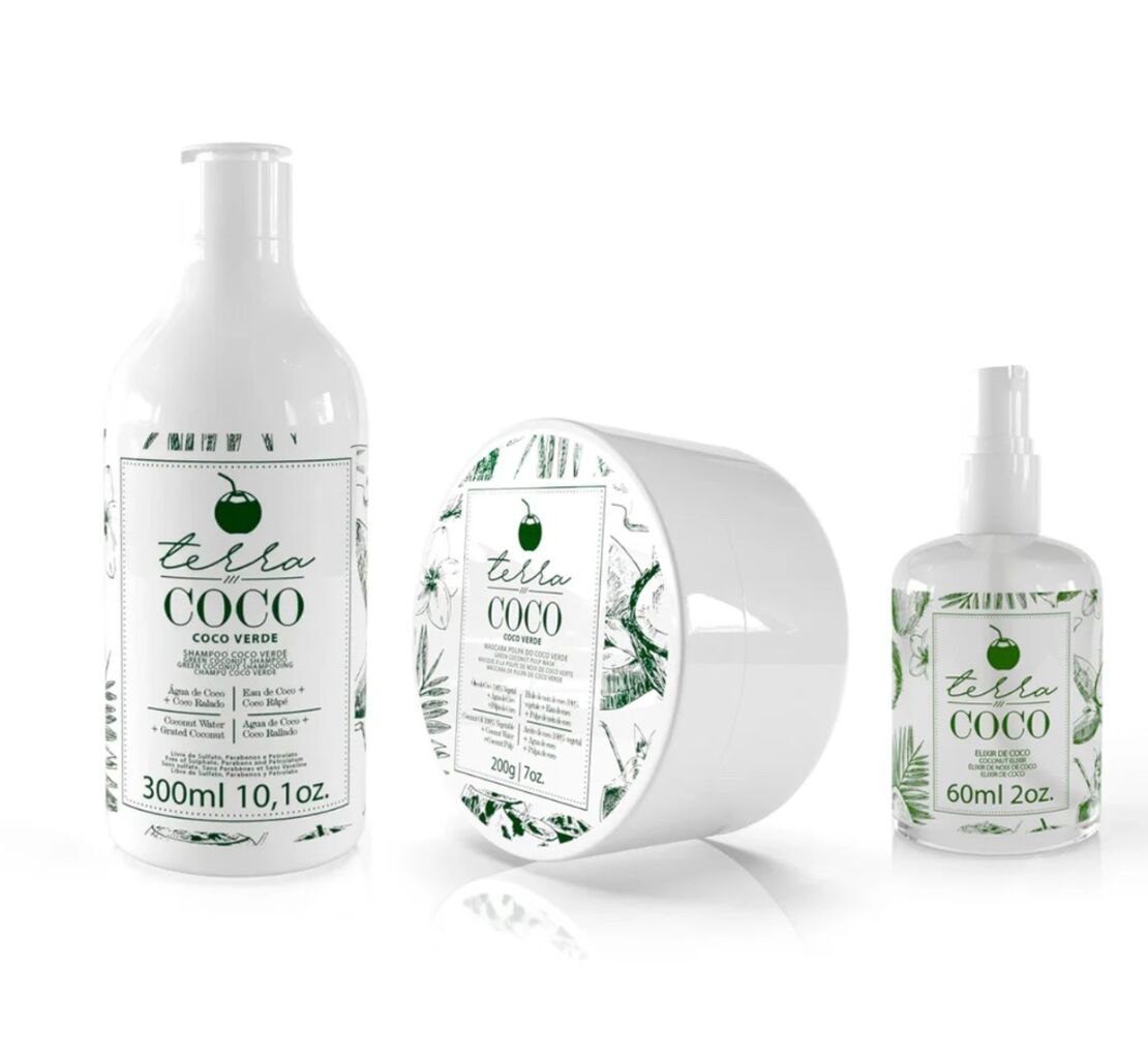 Combo shampoo 300ml + m&aacute;scara polpa de coco verde 200g + elixir de coco 60ml - terra coco 