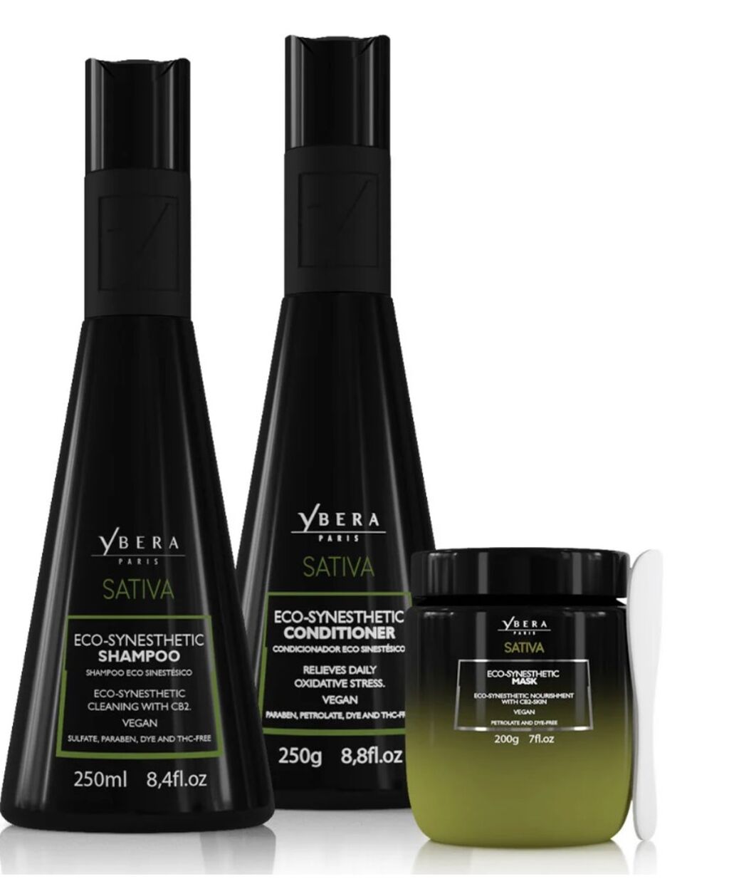 Kit manuten&ccedil;&atilde;o sativa 250ml/250g + m&aacute;scara eco sint&eacute;tica 200g - Ybera Paris 