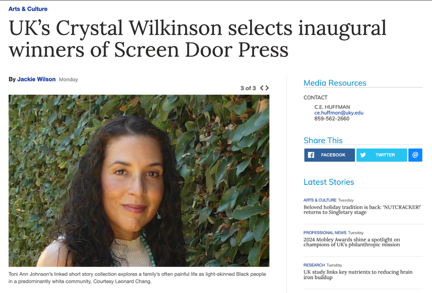 UK's Crystal Wilkinson Selects Winners of Screen Door Press