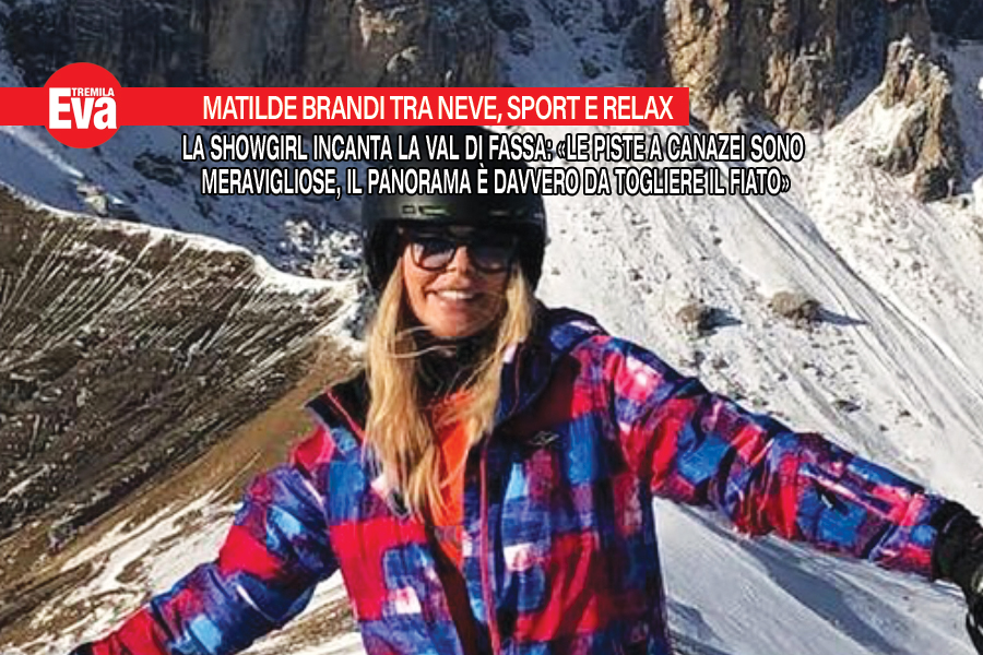Matilde Brandi regina delle nevi a Canazei, in Val di Fassa