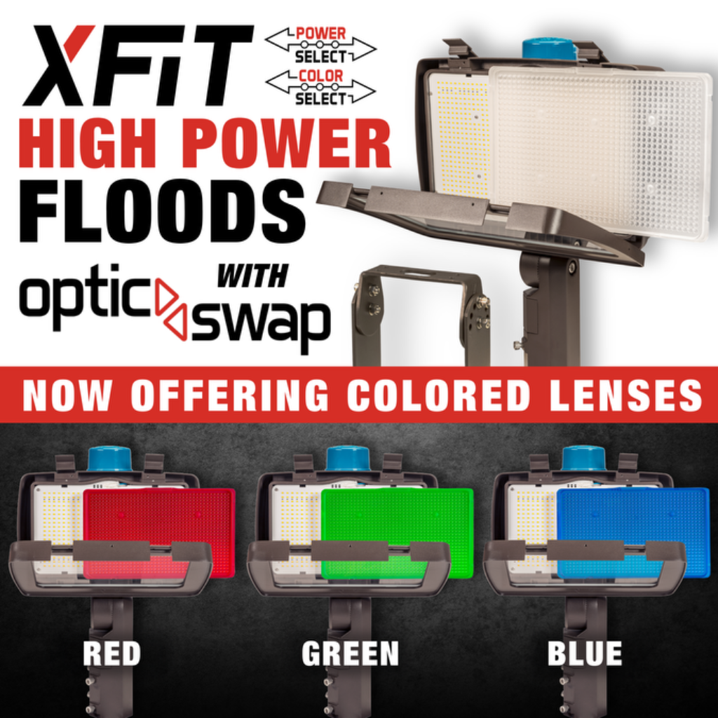 High powered floods with colored lenses