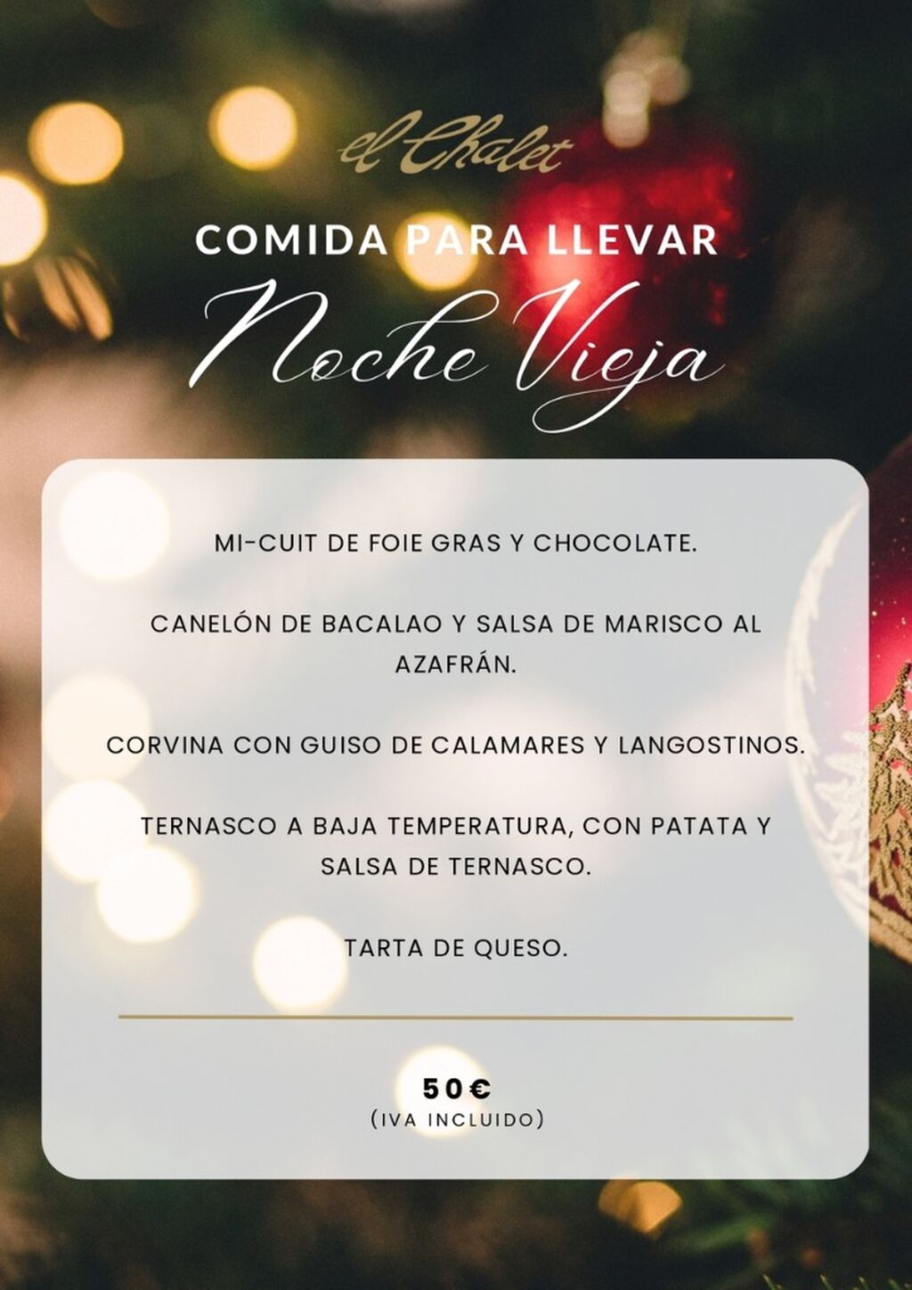 &iquest;No quieres cocinar en Nochevieja? El Chalet lanza un men&uacute; de comida para llevar para celebrar un d&iacute;a tan especial