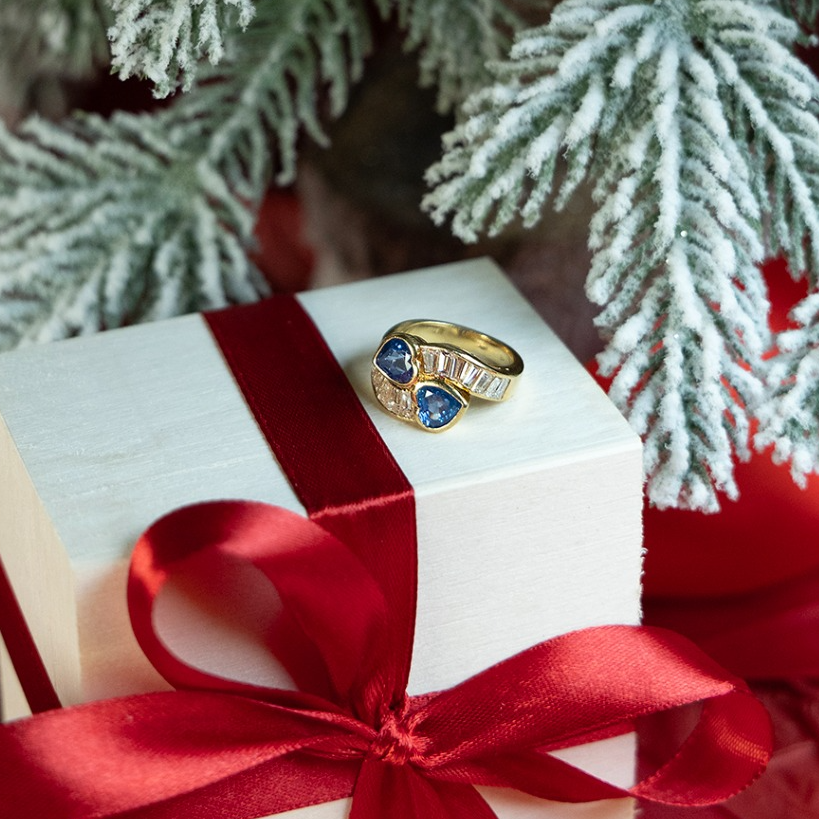Diamonds and Sapphires Gold Ring
