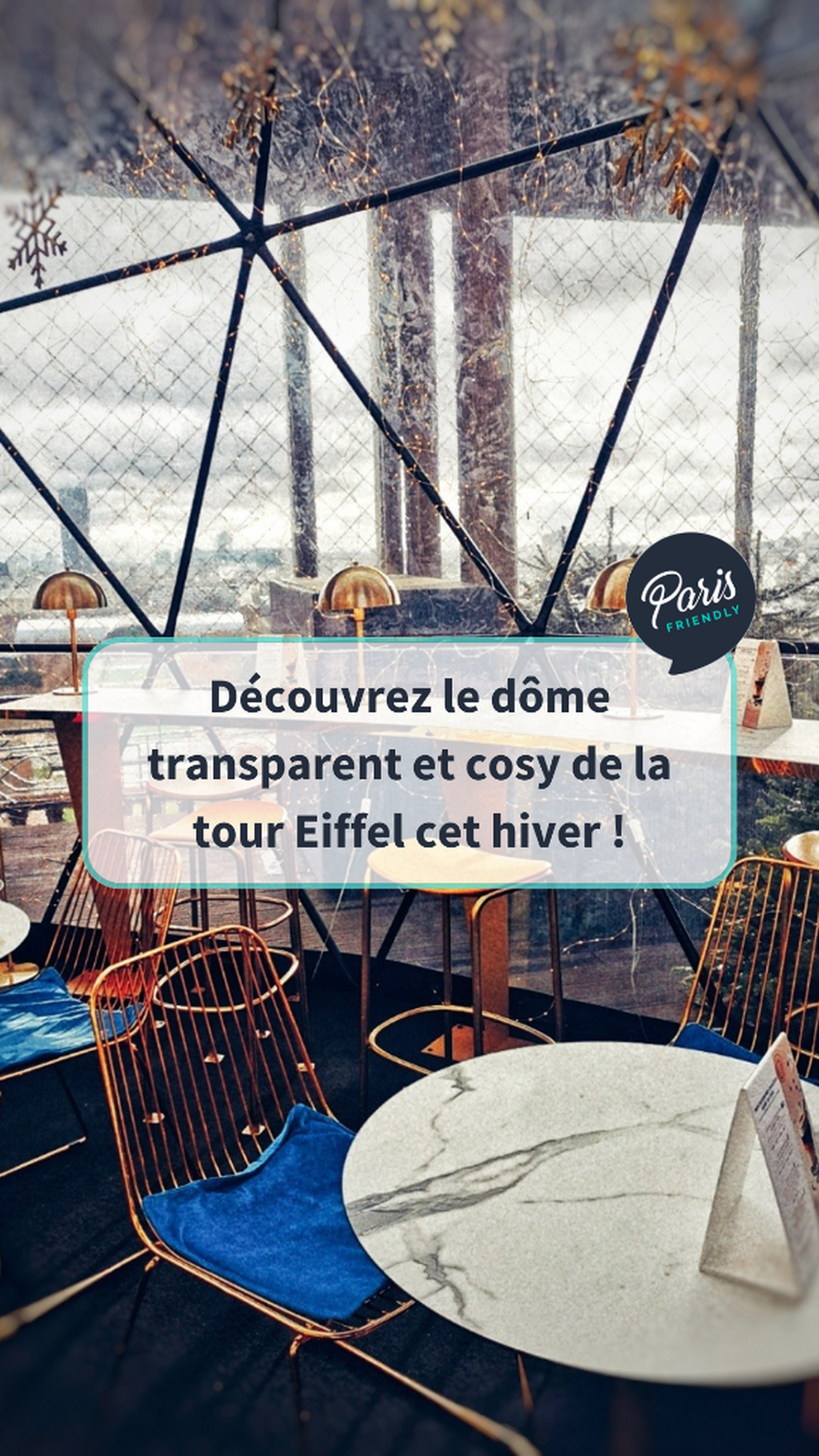 D&eacute;couvrez le d&ocirc;me transparent et cosy de la tour Eiffel cet hiver !