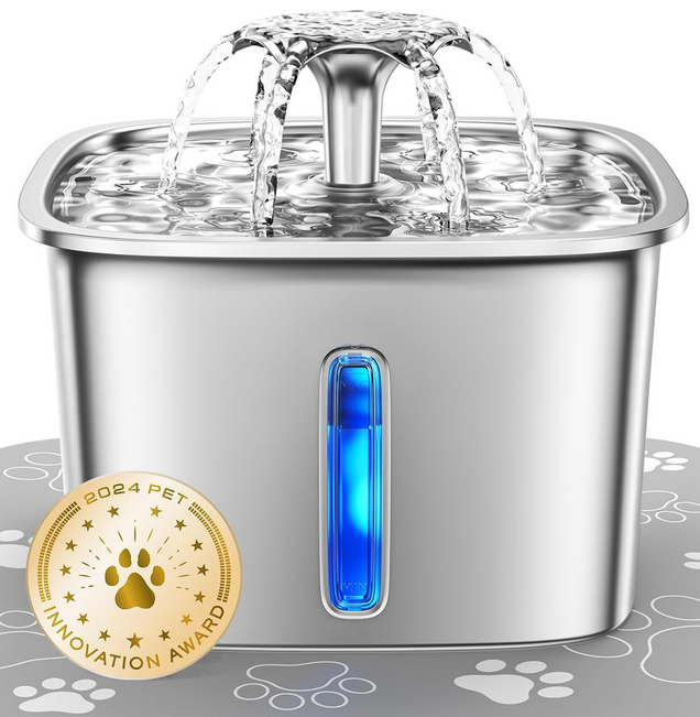  Veken Innovation Award Winner Stainless Steel Cat Water Fountain, 95oz/2.8L 