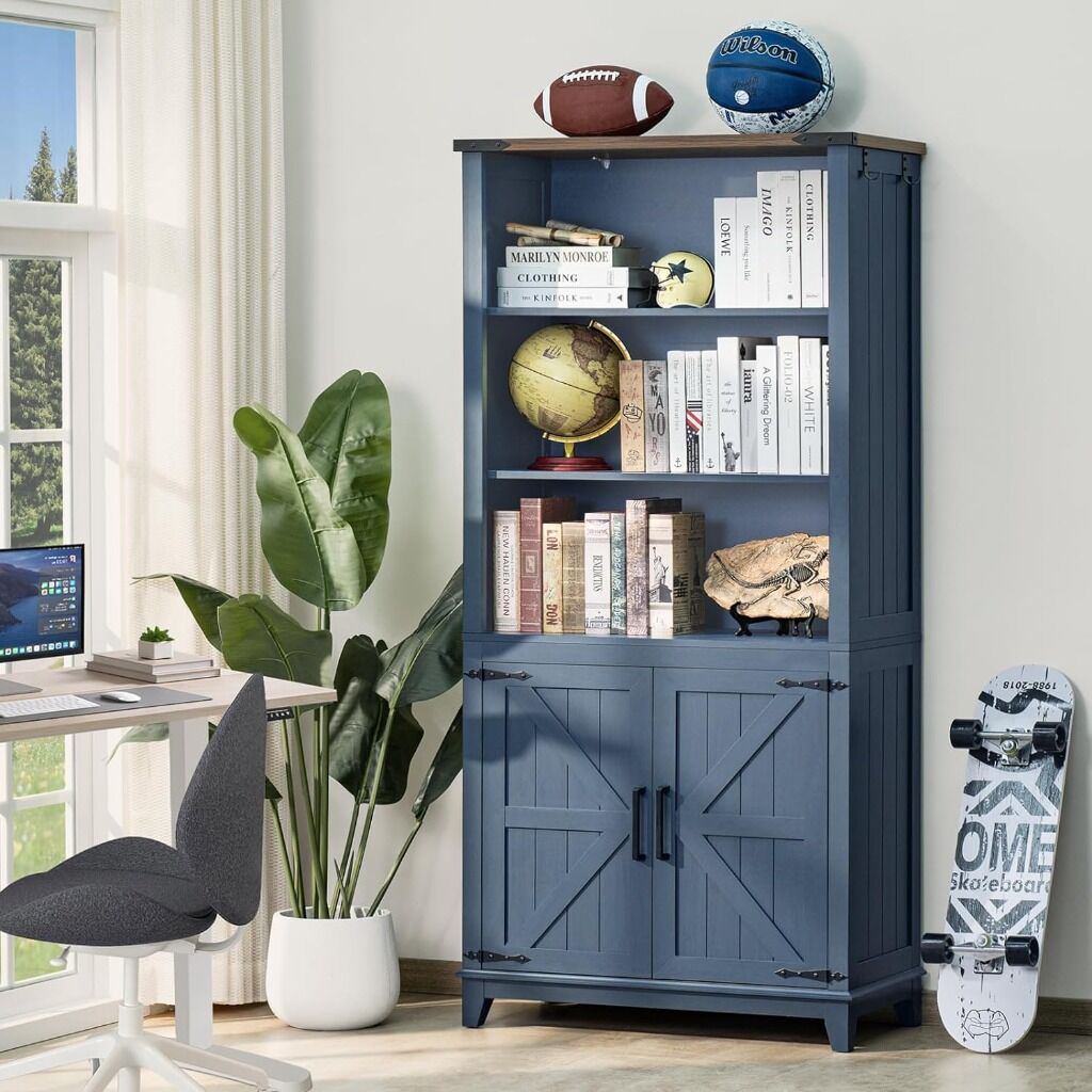 Farmhouse - 5 Shelf Bookshelf with Cupboard - Blue | Jennifer Petricca's Adathyme - Buy Buy