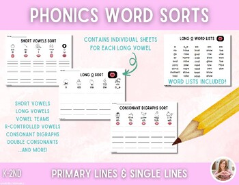 Phonics Word Sorts: Short Vowels, Digraphs, Vowel Teams, R-Controlled