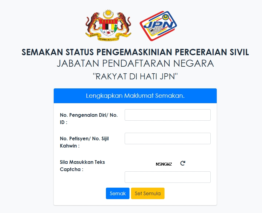 SEMAKAN STATUS PENGEMASKINIAN PERCERAIAN SIVIL