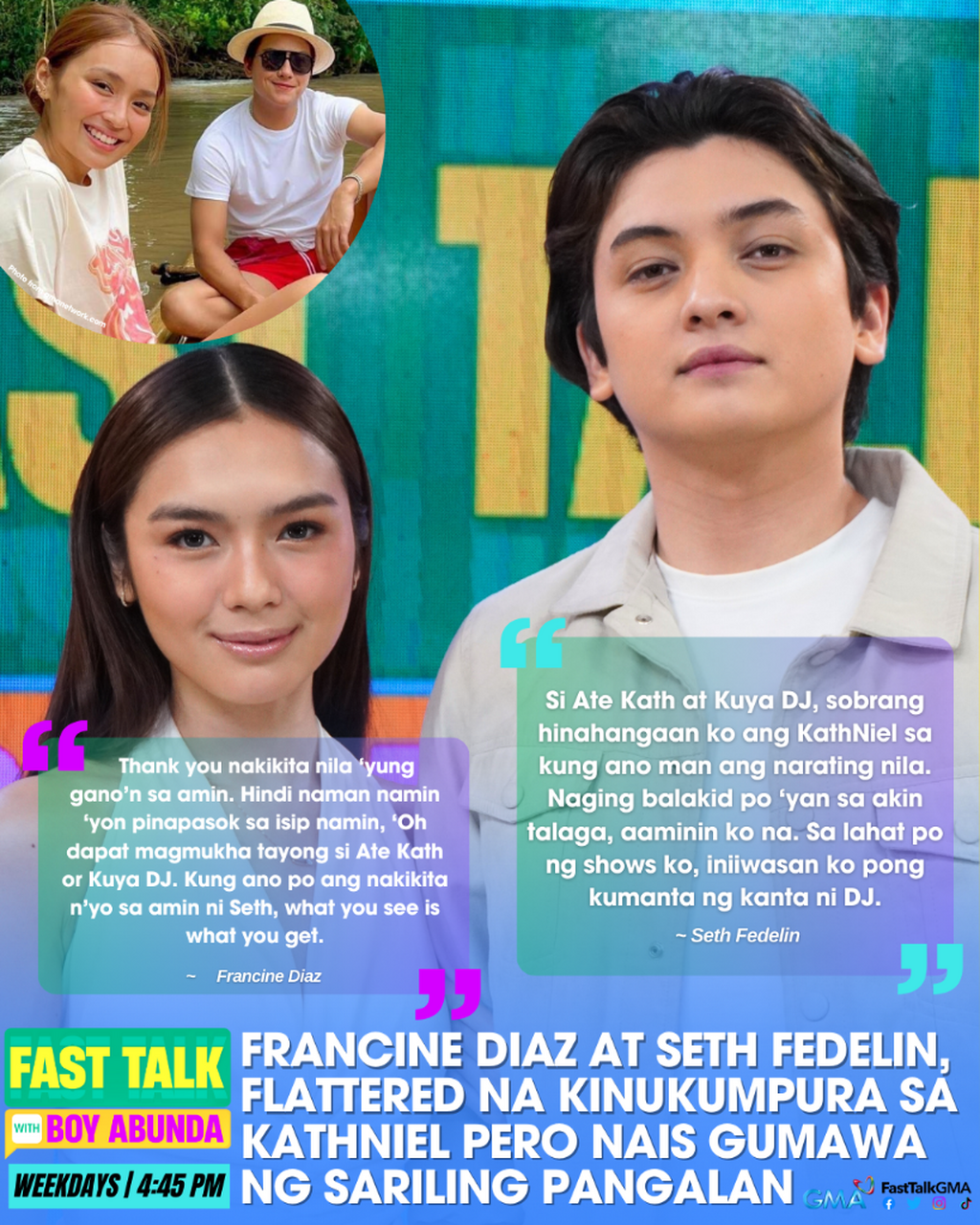 FRANCINE DIAZ AT SETH FEDELIN, FLATTERED NA KINUKUMPURA SA KATHNIEL PERO NAIS GUMAWA NG SARILING PANGALAN 