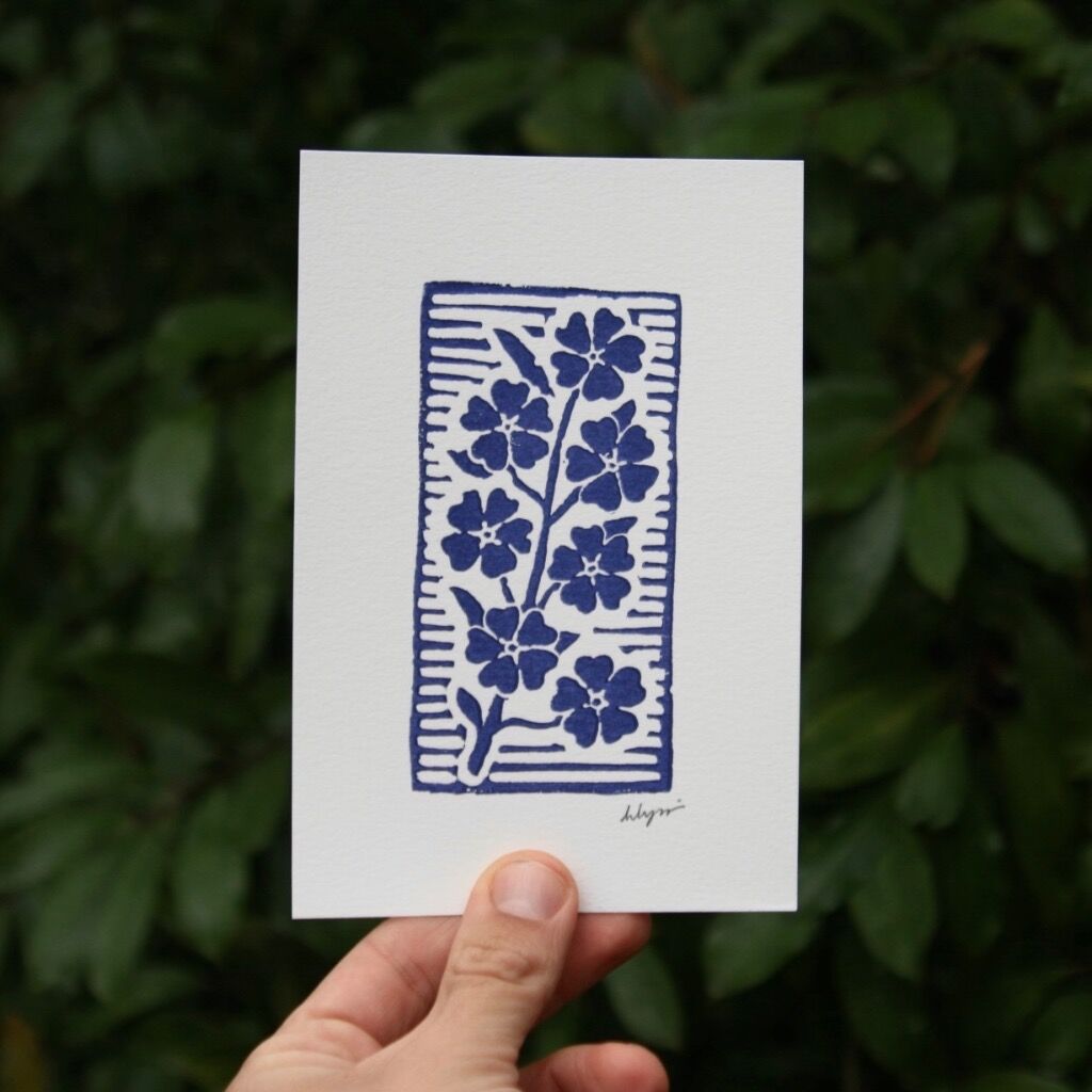 Forget-Me-Not Linocut Mini Print, 4x6&rdquo;