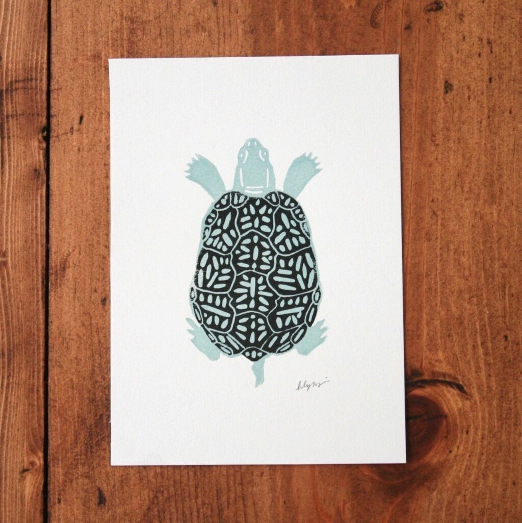 Box Turtle Linocut Print, 5x7”