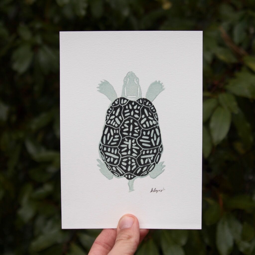 Box Turtle Linocut Print, 5x7&rdquo;