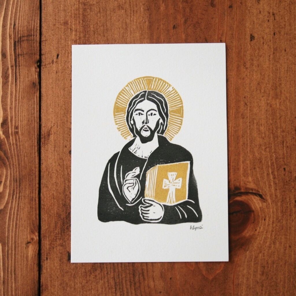 Christ Pantocrator Linocut Print, 5x7”