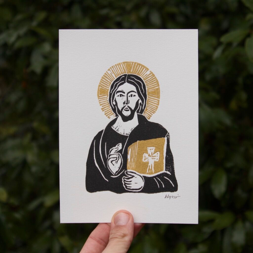 Christ Pantocrator Linocut Print, 5x7&rdquo;