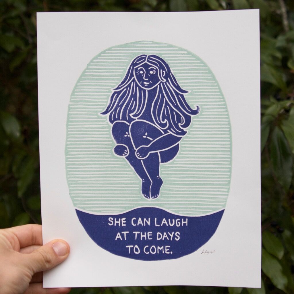 Proverbs 31 Cannonball Woman Linocut Print, 8x10&rdquo;