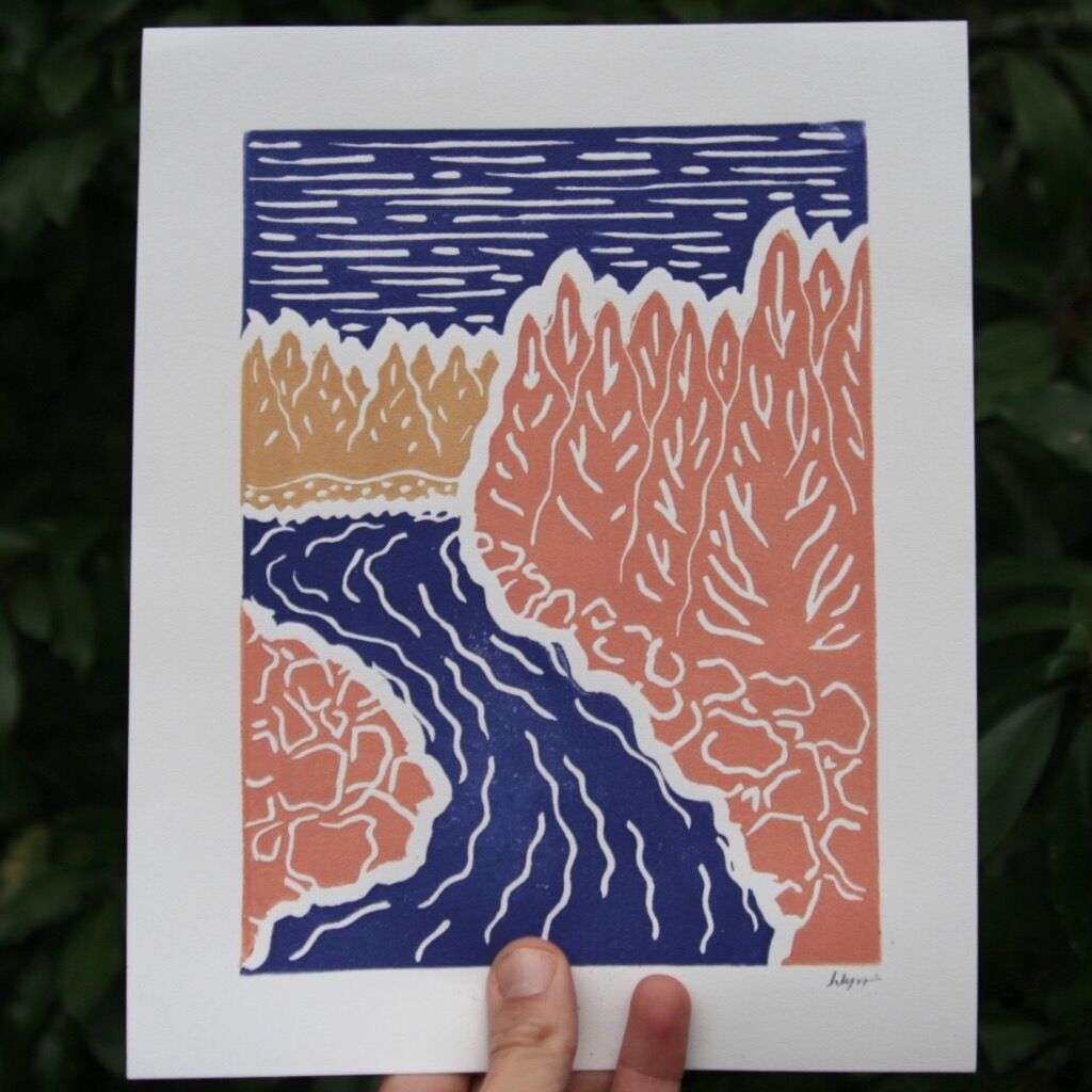 Riverbend Linocut Print, 8x10&rdquo;
