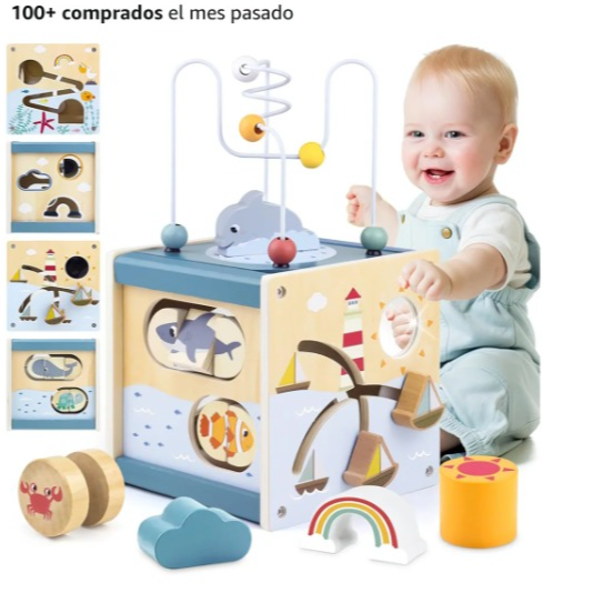Airlab Cubo Actividades Bebe 1 A&ntilde;o Regalos, Juguetes Madera Montessori con Laberinto de Cuentas Clasificador de Formas Juegos Sensoriales Educativos para Ni&ntilde;as y Ni&ntilde;os de 1 2 3 A&ntilde;os : Amazon.es: Juguetes y juegos